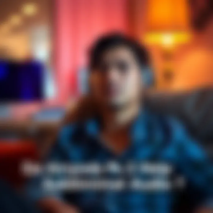 A person sitting comfortably with AirPods Pro 2 in their ears, focused on listening to subliminal audio with a thoughtful expression, surrounded by a calm environment.