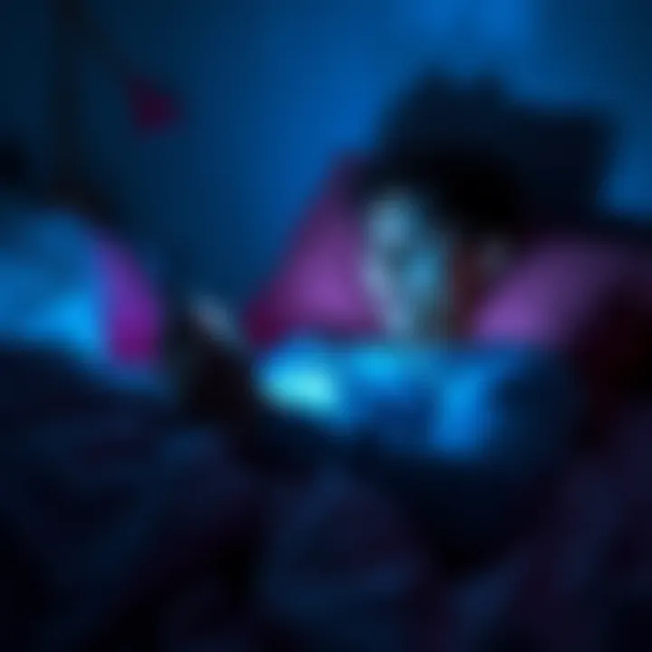 A person lying in bed scrolling on their phone, looking distracted and unmotivated to study.