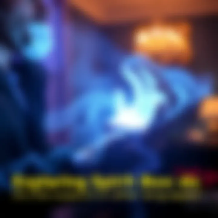 A person holding a spirit box while speaking into it, surrounded by an ethereal light effect, indicating a ghostly presence in the room.