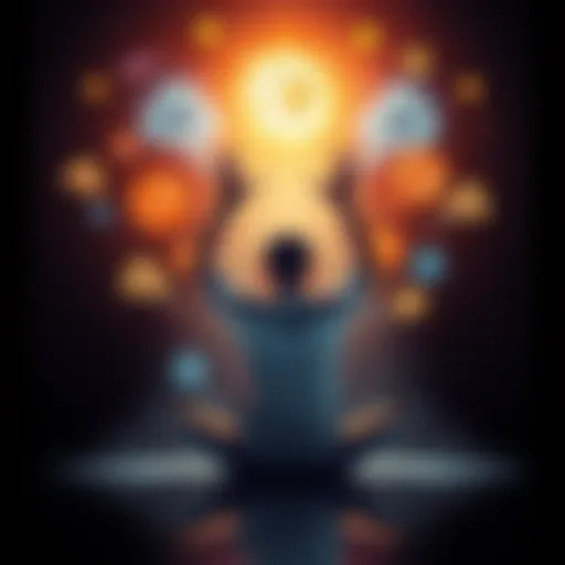 A person sitting cross-legged with their hands raised, surrounded by glowing symbols representing dreams and aspirations.