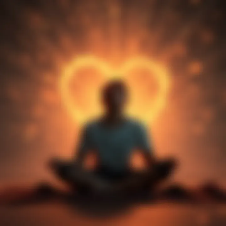 Person visualizing love A person sits peacefully, visualizing love and connection with a specific person, surrounded by a warm, glowing light.