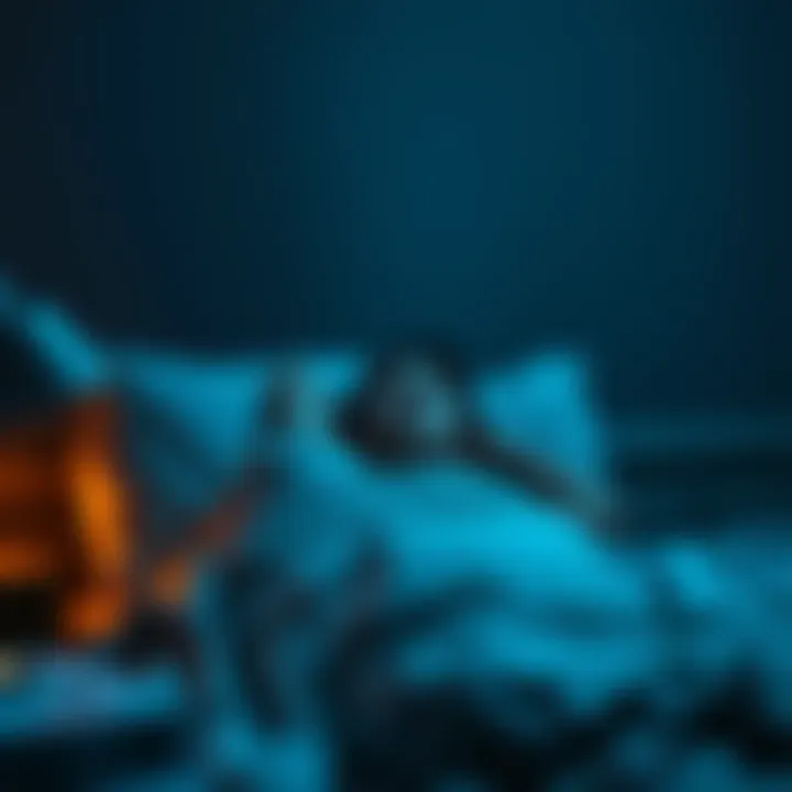 A person sits up in bed with a startled expression, looking around the room as if seeing spiders, with dim light creating a night-time atmosphere.