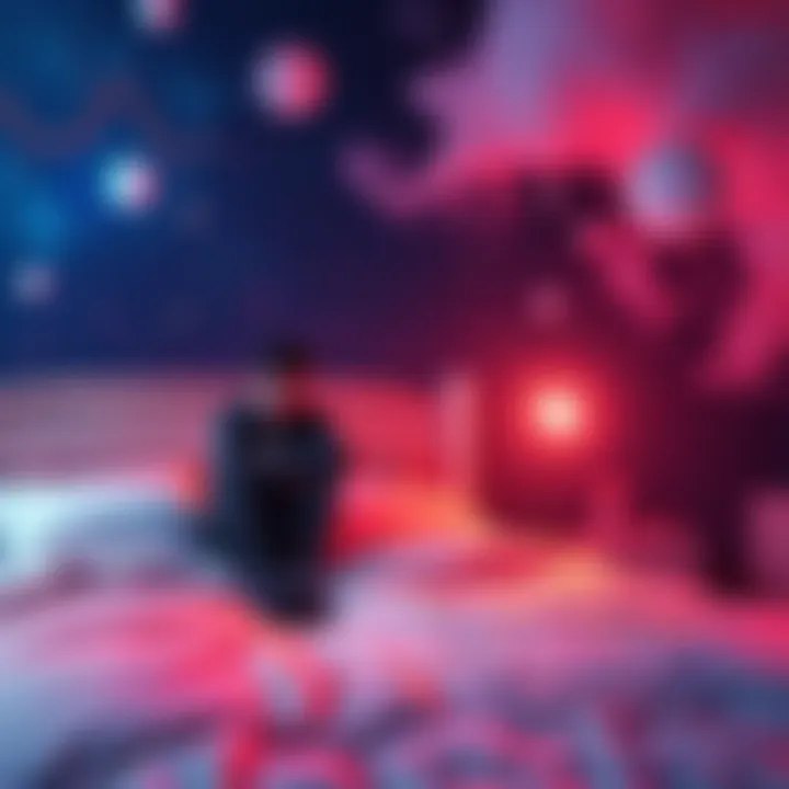 A person sits on the edge of their bed, looking contemplative and slightly confused after waking from a vivid dream