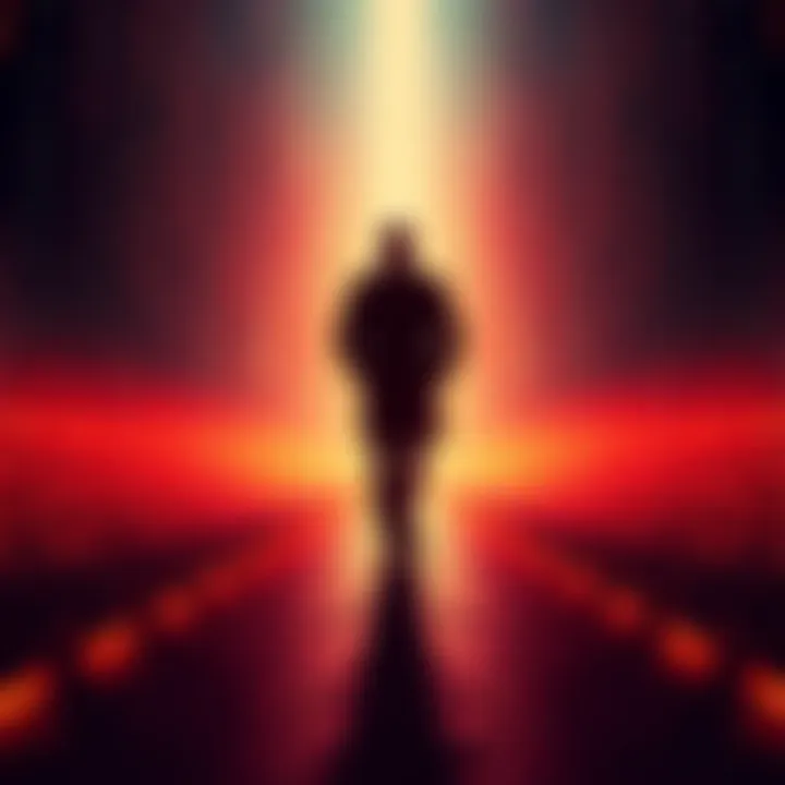 A figure walking away from a glowing light source, symbolizing the idea of escaping the matrix after life.
