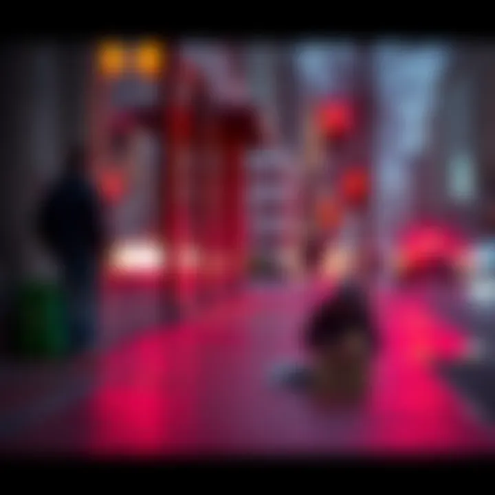 A person walking on a city sidewalk, glancing at a homeless individual sitting on the ground with a sign asking for help.