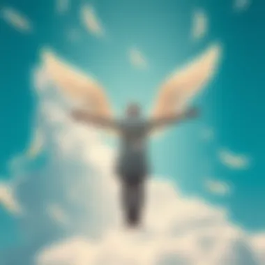 Person with Air Signs A person stands with arms outstretched, surrounded by clouds and floating feathers, symbolizing air signs and the idea of flying.