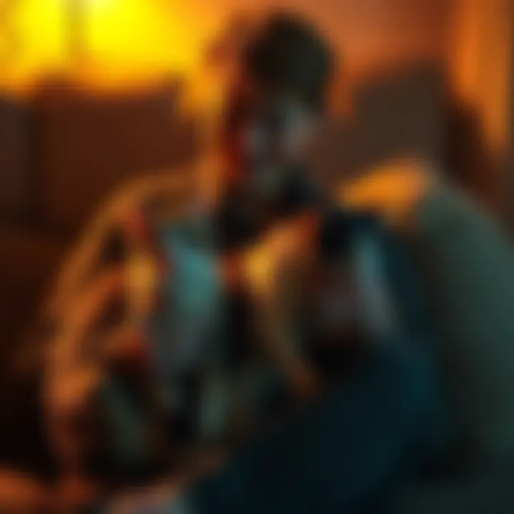 A person comforting two cats on their lap, with a gentle expression, surrounded by warm lighting, evoking feelings of connection and loss.