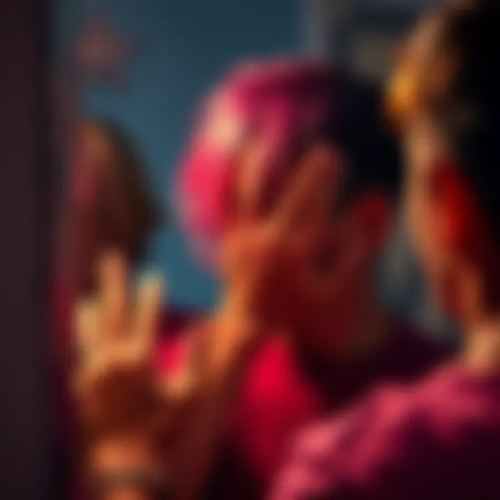 A person looking in the mirror examining their hair, which appears shorter and different in color, reflecting confusion about possible alien encounters.