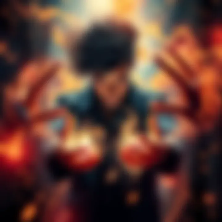 A person surrounded by swirling energies, looking distressed as they struggle to control their magical abilities, with glowing sparks around their hands, casting shadows of chaotic spells on the groun...