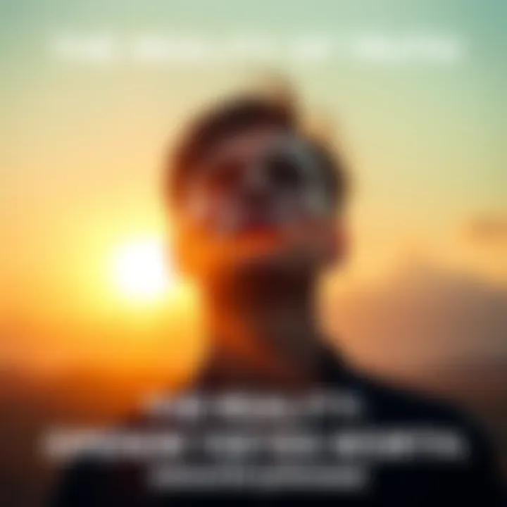 A person standing with their eyes wide open, looking towards a bright sunrise, symbolizing awareness and wisdom