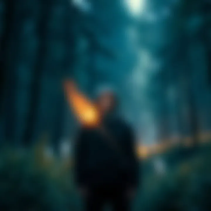 A person stands in a serene forest with a glowing spirit companion beside them, representing the bond between them.
