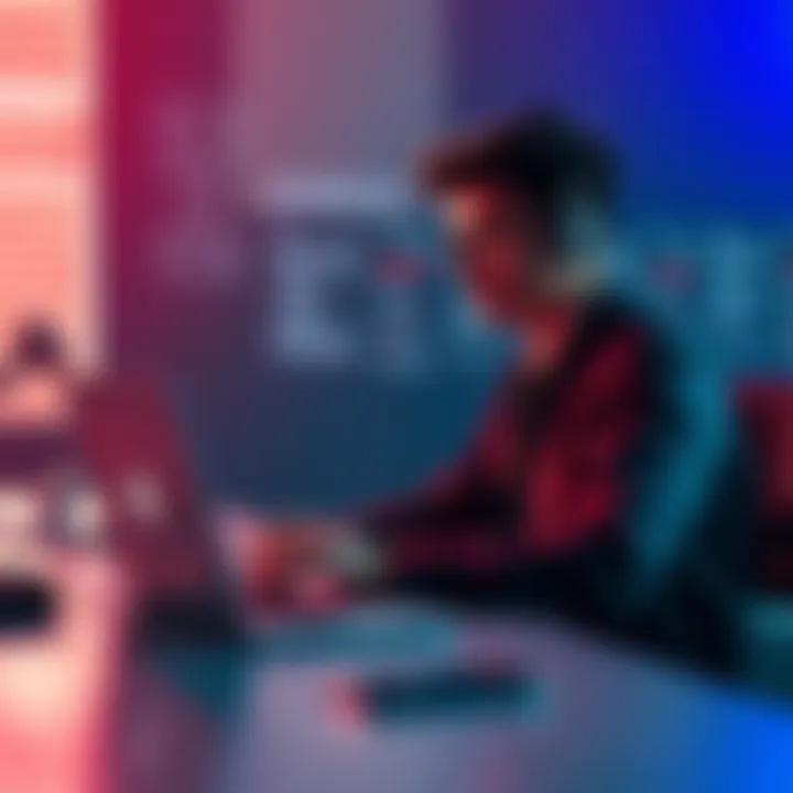 A young professional focused on their laptop with motivational quotes on the wall around them, representing grindset culture.