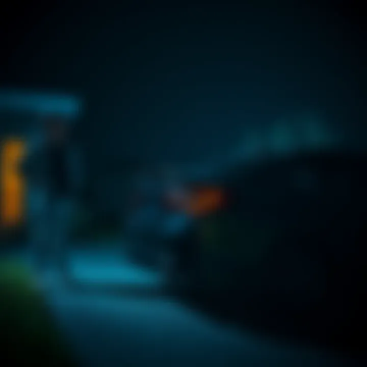 A person in a driveway working on their car under a dim light, looking around with a puzzled expression, as faint sounds echo in the night.