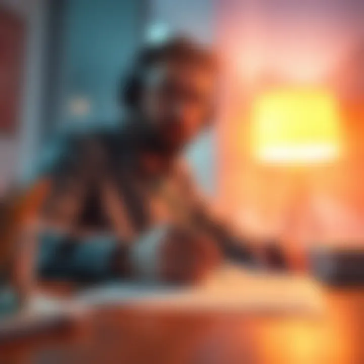 Individual brainstorming and writing subliminal affirmations on paper