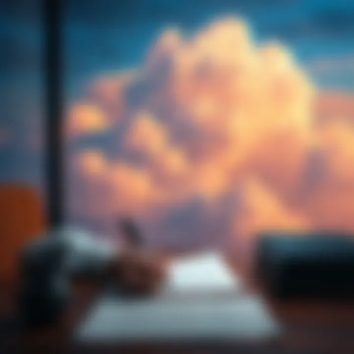 A person sits at a desk, writing on paper with a dreamy cloud background, symbolizing inspiration from dreams.