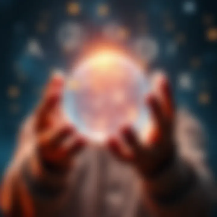 A person holding a glowing orb with initials floating around, symbolizing personalized messages from the universe