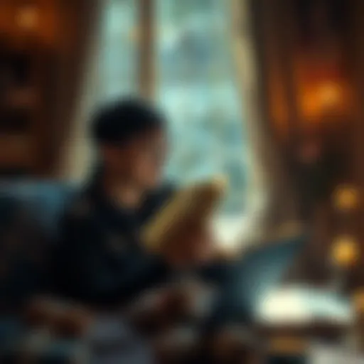 A person reading a Bible in a cozy setting, reflecting on faith and kindness while considering how to raise children with love.