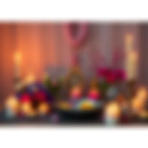 A beautifully arranged altar featuring candles, flowers, and offerings for Freyja, with a serene atmosphere.