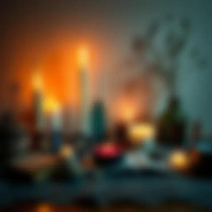 A simple personal altar with candles, crystals, and meaningful items for reflection and connection