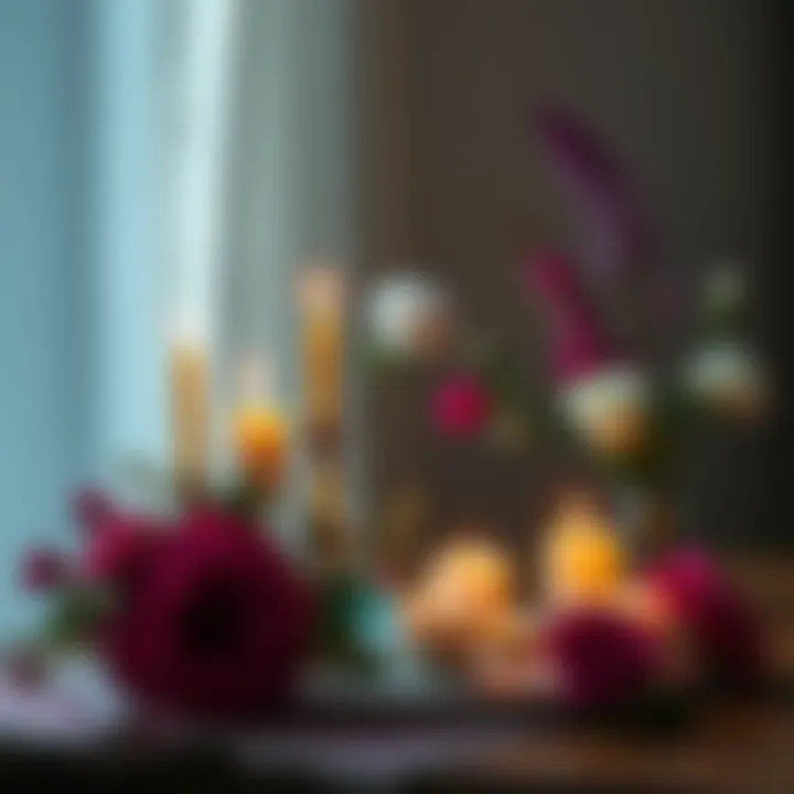 Personal altar with candles and flowers A personal altar decorated with candles, flowers, and spiritual symbols, representing a connection to the divine