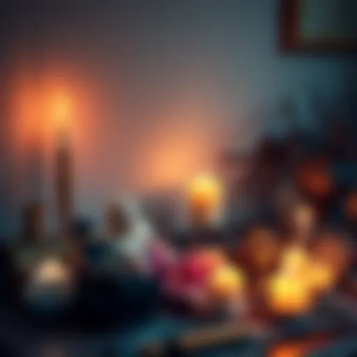 A personal altar featuring candles, crystals, and spiritual symbols for rituals and reflection