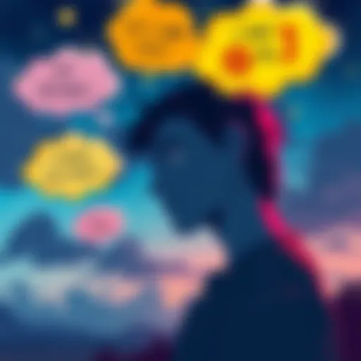 A person reflecting on their life choices with thought bubbles showing potential paths and mistakes to avoid.