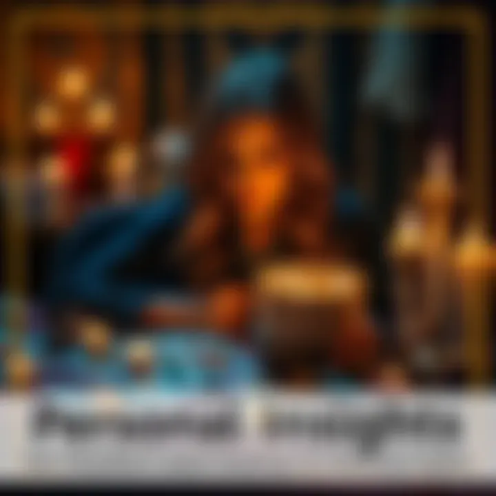 Personal Insights Readings A person reading tarot cards with candles and crystals around, symbolizing personal insights and guidance on love and friendships
