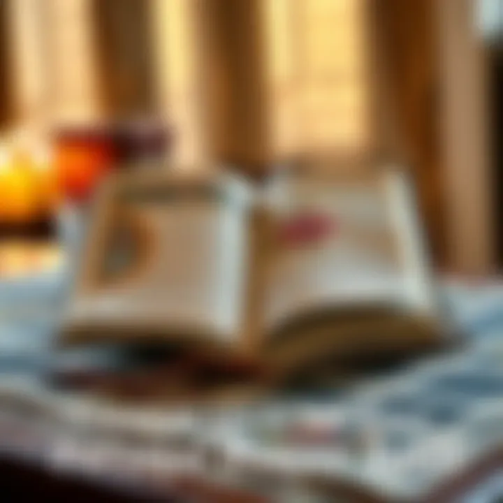 A beautifully designed personal prayer book with colorful covers and handwritten prayers opened on a table