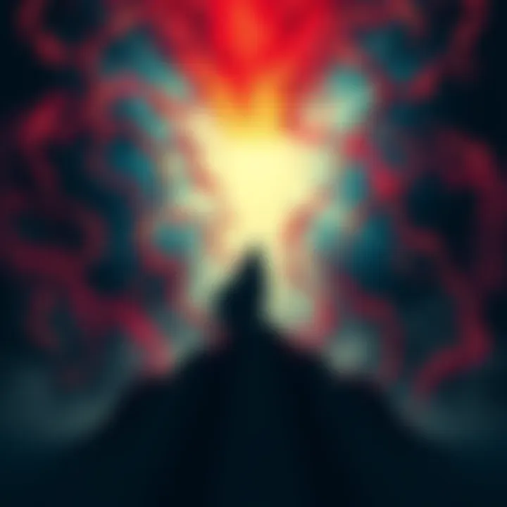 An abstract representation of personal sovereignty contrasting with chaotic archonic forces, depicting a figure standing strong amidst swirling shadows and light.