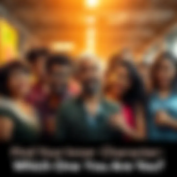 A diverse group of individuals showcasing various personality traits in a lively setting