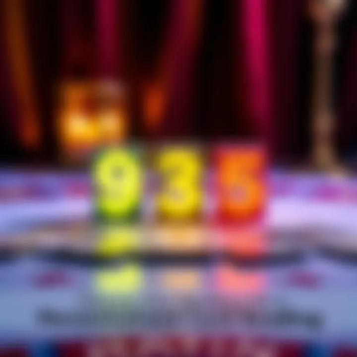 A vibrant table with tarot cards and three colorful numbers displayed, inviting people to choose their numbers for a card reading.