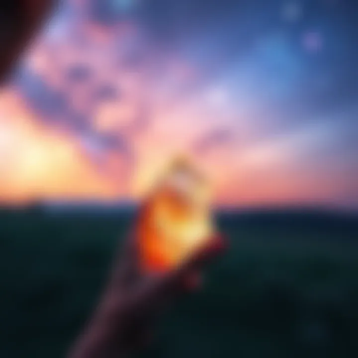 A person holding a crystal while looking at a starry sky, representing cosmic guidance and personal insight.