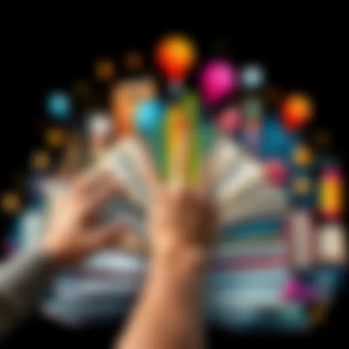 Personalized Reading Collage A colorful collage featuring books and artistic elements that represent a person's story, with hands reaching out to touch the collage.