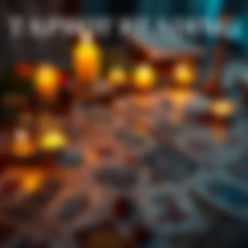 A tarot card spread laid out on a table with candles and crystals, symbolizing a reading about soulmates and connections.