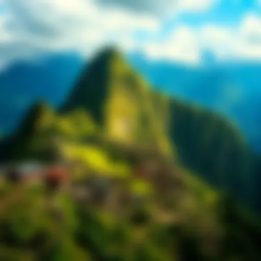 A panoramic view of Peru's lush green mountains with traditional homes in the foreground