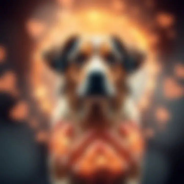 A serene image depicting a dog surrounded by soft, glowing light, symbolizing the bond of love and the idea of reincarnation.