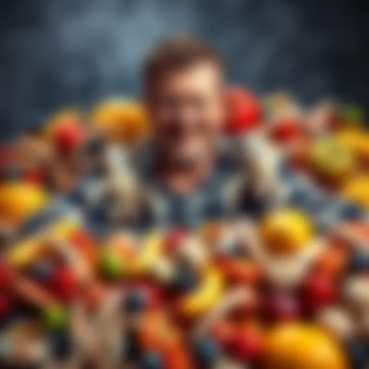 Pete Hegseth surrounded by piles of shellfish and fresh fruit, showcasing his extravagant eating habits.