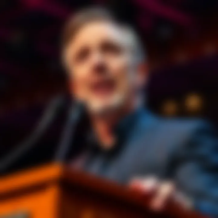 Peter Thiel speaking at an event, with intense expressions and dramatic lighting, conveying a sense of deep conviction and controversy.