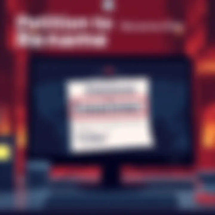 A digital illustration showing a petition on a computer screen with the term 'baalsacs' highlighted, symbolizing a movement against the term 'elite'.