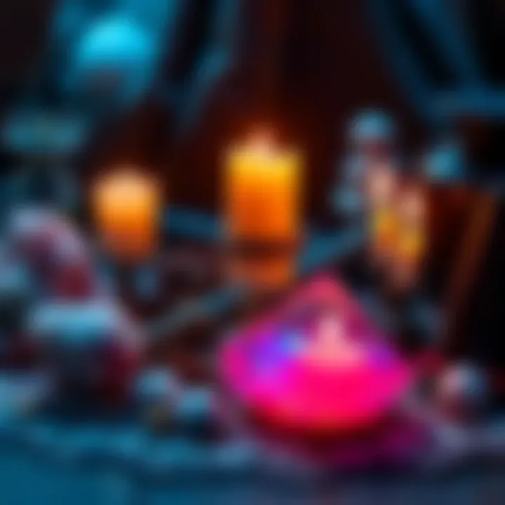 A candlelit setup with crystals and herbs used for love spells, showcasing mystical elements