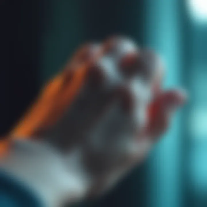 A close-up of a person’s left hand with a gentle glow around where a ring would be, symbolizing the phantom ring sensation.