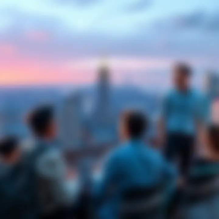 PhD Programs in New York City Students discussing PhD programs with a skyline of New York City in the background