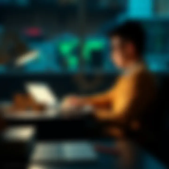 A PhD student sits at a desk with a laptop, looking thoughtfully between a startup and a job offer on a notepad, symbolizing their career choices in Computer Science.