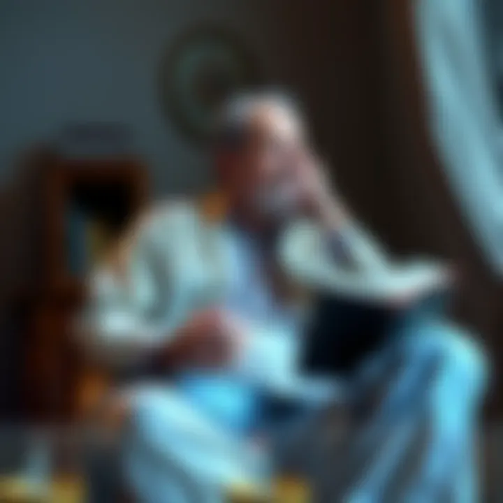 Philip K. Dick holding his book Exegesis, sitting in a contemplative pose, with a thoughtful expression