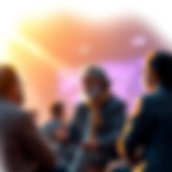 A philosopher discussing life's purpose surrounded by thoughtful listeners