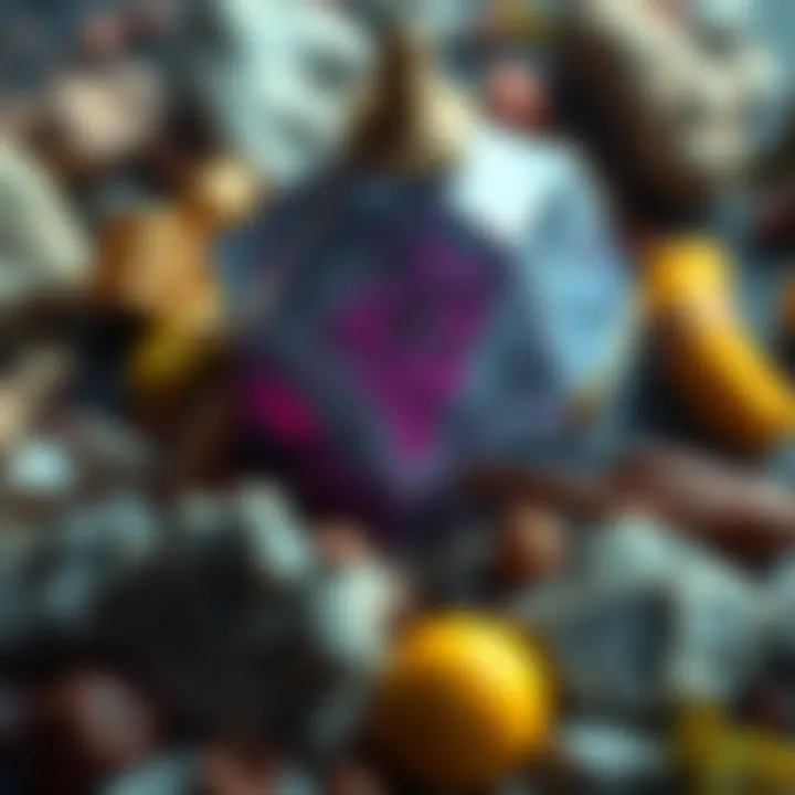 A close-up of the Philosopher's Stone surrounded by everyday items like rocks, herbs, and metals, symbolizing transformation.