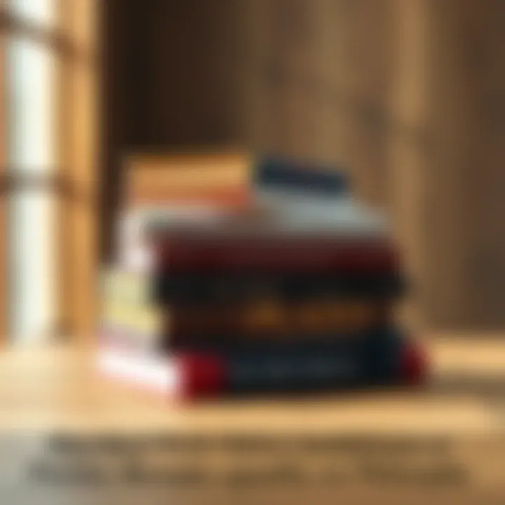 A stack of classic philosophy books including works by Plato and Plotinus, set against a wooden table.