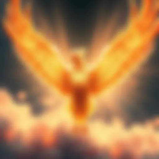 A glowing phoenix surrounded by beams of light, symbolizing its connection to light and a unique world, with soft colors representing serenity and wisdom.
