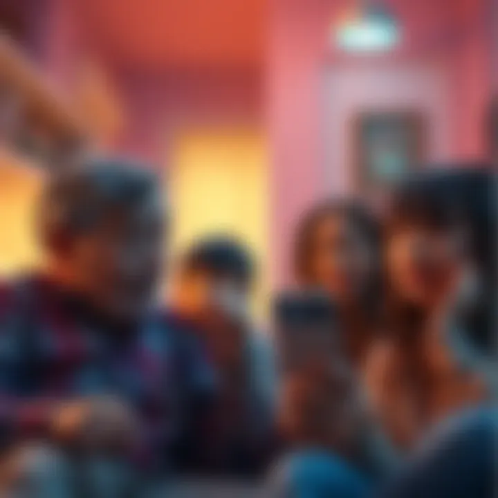 A family looking at a ringing phone, surprised and confused about the call from their late grandfather's number