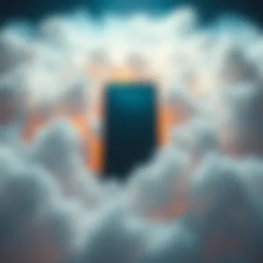 An abstract representation of a smartphone surrounded by dreamlike clouds, symbolizing the absence of phones in dreams.